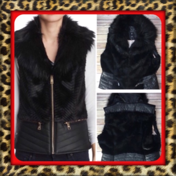 Guess Jackets & Blazers - Guess Black Faux Fur Sleeveless Vest